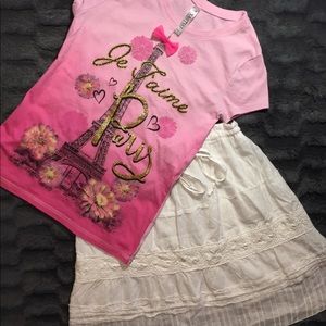 Beautees Clothing Pink Graphic T-shirt/White Skirt